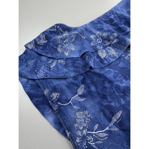VTG Womens Y2K Ruffle Shimmer Top L Blue Tiered Fairy Whimsical Feminine Floral - Picture 12 of 13